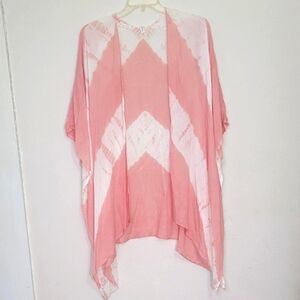 Beachy Wrap Short Kimono Peach White Tie Dye Open Cover Up Sheer Boho Coastal